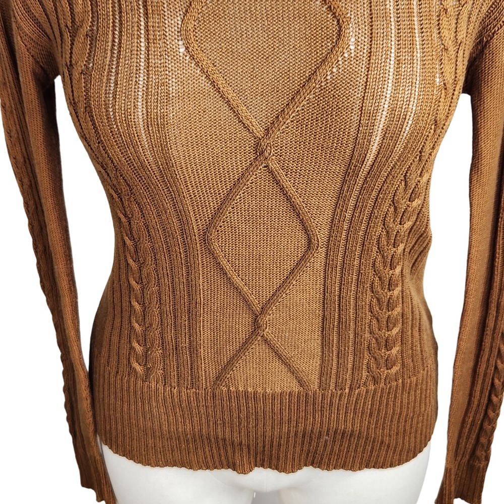 Peruvian Connection Sweater XS Amber Sienna Cable Knit Pima Cotton Pullover - Picture 4 of 13